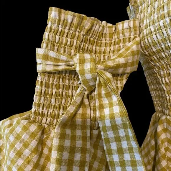 Caroline Constas off the shoulder smocked body ruffle sleeves top boho NWOT L - Picture 7 of 10